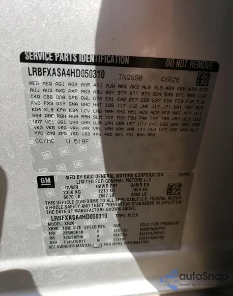 2017 Buick Envision Preferred z USA, uszkodzony, nr VIN LRBFXASA4HD050310